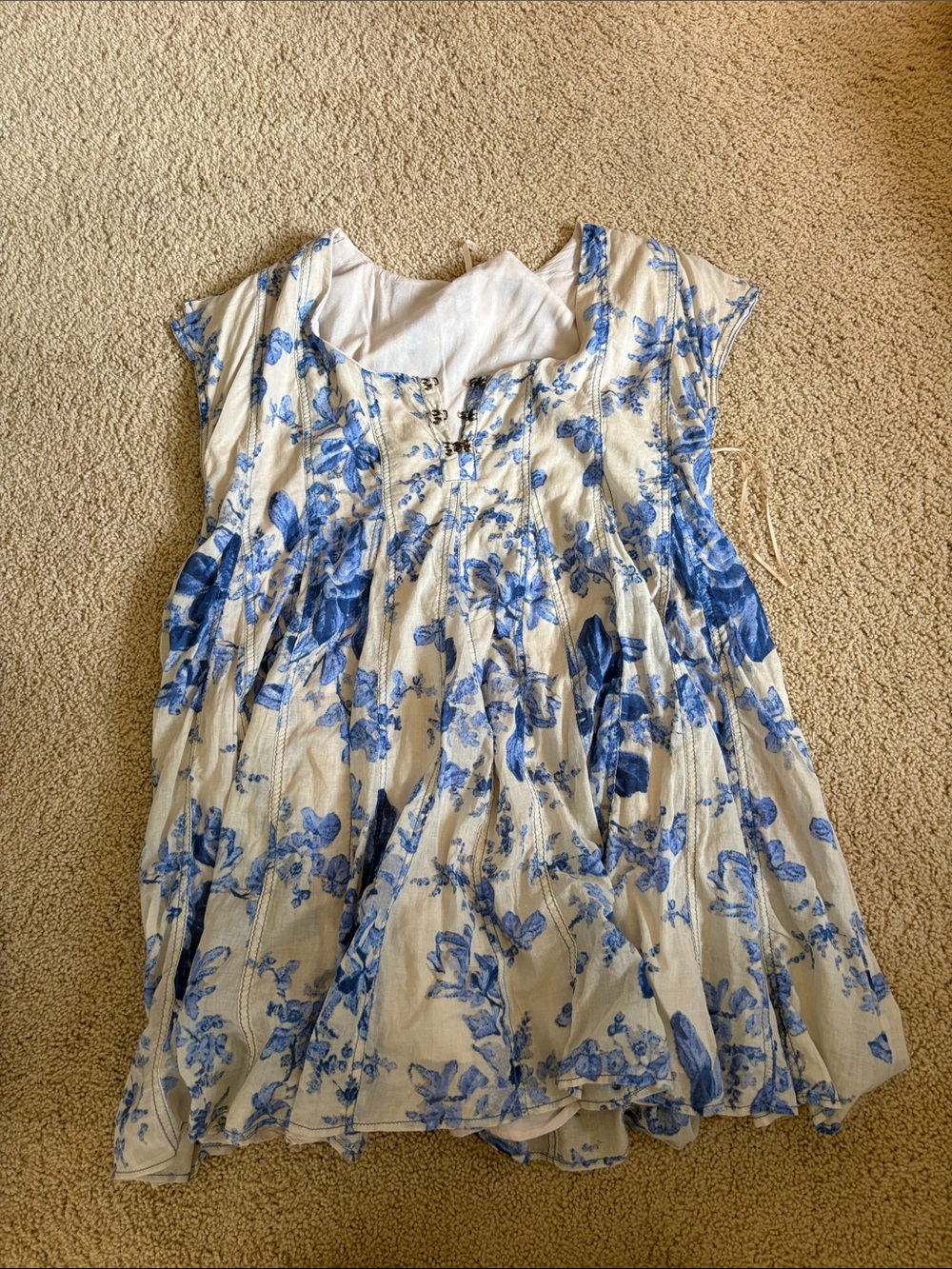 Free People White Dress with Blue Floral Print